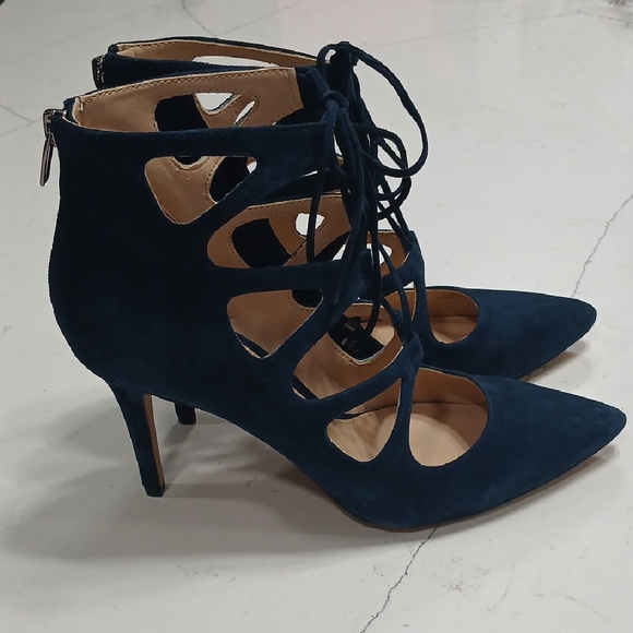Elegant Navy Lace-Up Heels - Picture 1 of 7